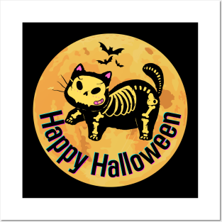 Happy Halloween Cat & Bat Posters and Art